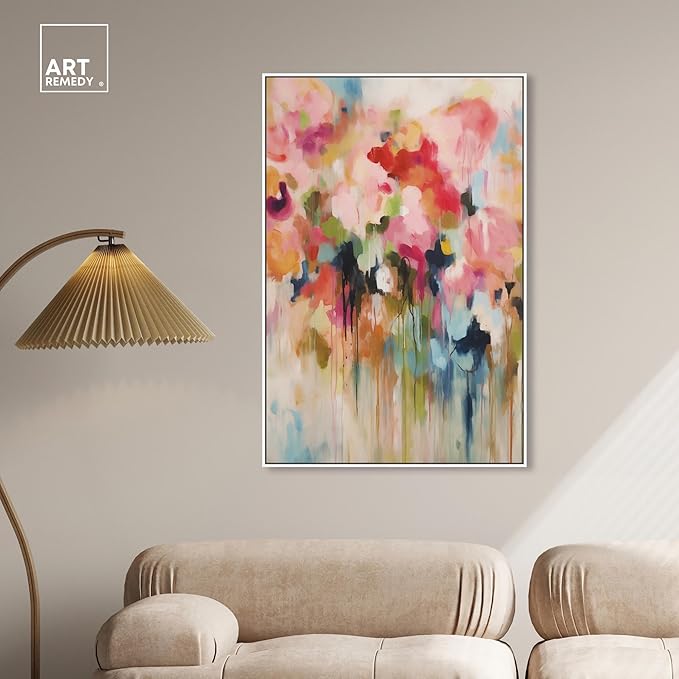 Art Remedy Soft Lush Pastel Canvas New Floral Wall Art, White Frame, 30" x 45"