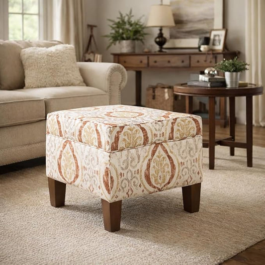 Spatial Order Square Ottoman - Burnt Orange and Cream Medallion