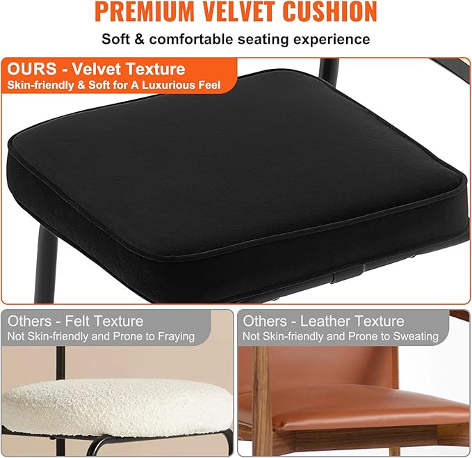 VEVOR Rattan Dining Chairs Set of 2, Mid Century Modern Dining Chair, Upholstered Velvet Accent Chair with Rattan Back, Retro Dining Room Kitchen Chair for Living Room, Bedroom(18.1 Inch)