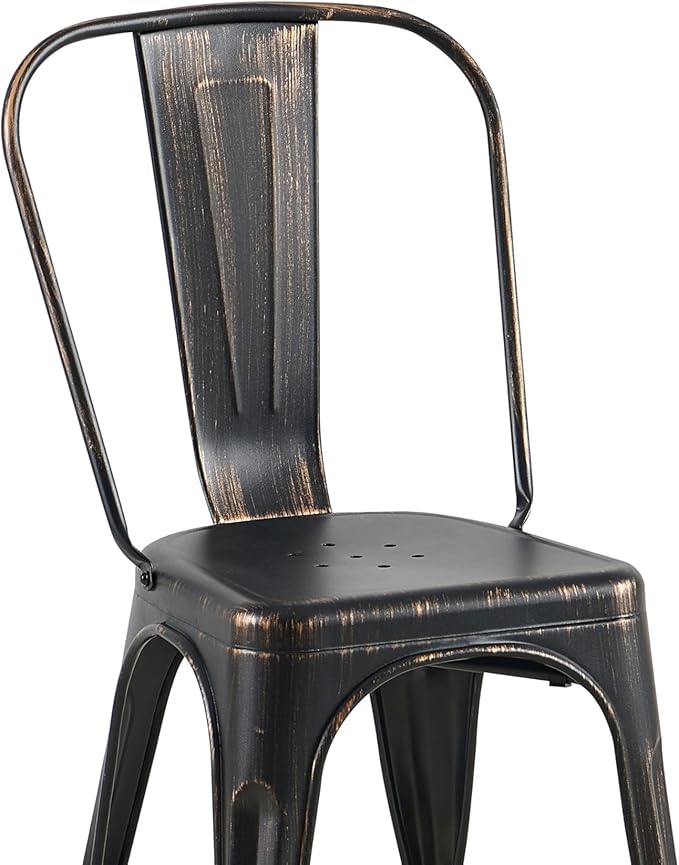 AC Pacific Stackable Metal Dining Chairs Set of 4 for Indoor and Outdoor Use, Durable Stacking Seat, Farmhouse Kitchen, Bar, Patio, Bistro, Cafe, Industrial Style, Sanded Matte Black