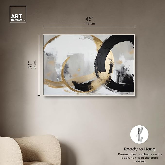Art Remedy Another Dimension Canvas Modern Black White Abstract Wall Art, Silver Frame, 45" x 30"