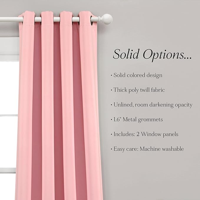 Lush Decor Insulated Grommet Blackout Window Curtain Panels, Pair, 52" W x 84" L, Fairytale Pink - Classic Modern Design - Chic Window Decor - Long Curtains For Living Room, Bedroom, Or Dining Room