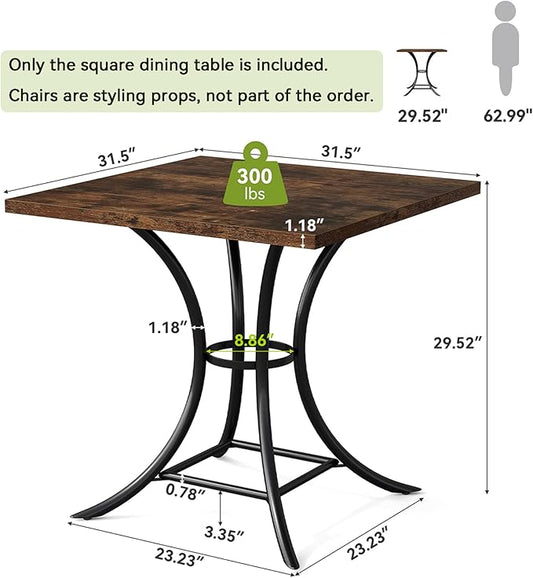 LITTLE TREE 31.5" Square Dining Table for 2-4, Dining Room Table with Footrest Design, Farmhouse Dinner Tables with Metal Legs for Dining Room, Living Room, Restaurant (Table Only)