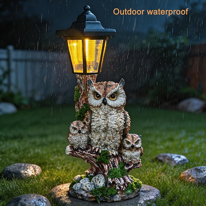 Solar Garden Owl Statue Lights,Large Owl Figure with Solar Lights Lantern,for Outdoor Landscapes, Courtyards, Paths,Outside Patio Lawn Sculpture Decorated，Gifts for Women, Owl Lovers