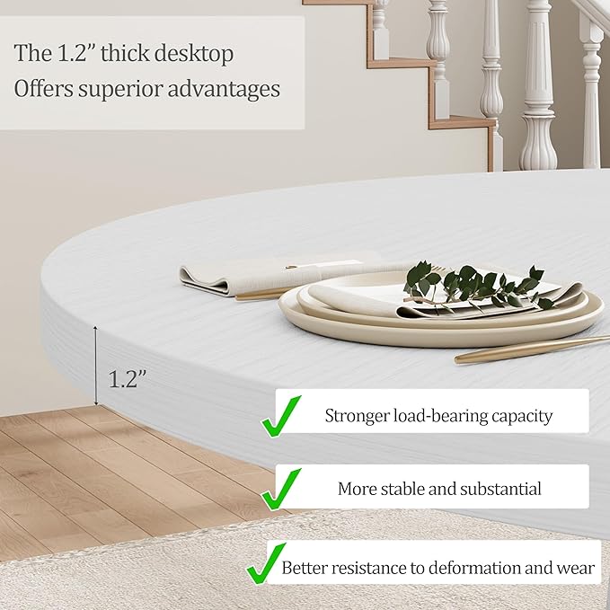 IDEALHOUSE Round Dining Table for 4, 47 Inches Dining Room Table with Wooden Base, Kitchen Table with Circle Tabletop, Dinner Table for Dining Room, Kitchen, Living Room, White