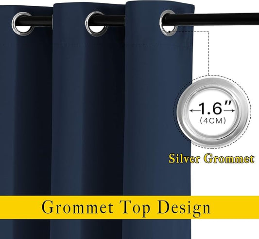 NICETOWN Blackout Curtain Panels 72 - Window Treatment Energy Saving Thermal Insulated Solid Grommet Blackout Drapes for Living Room (Navy, 1 Pair, 66 by 72-Inch)
