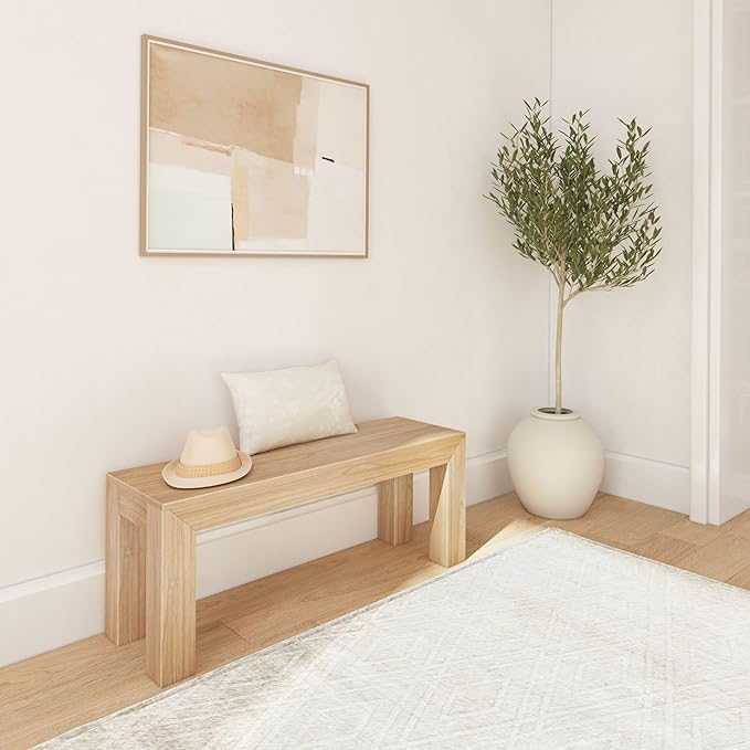 Plank+Beam Modern Dining Room Bench (49in / 1244mm), Blonde Wirebrush