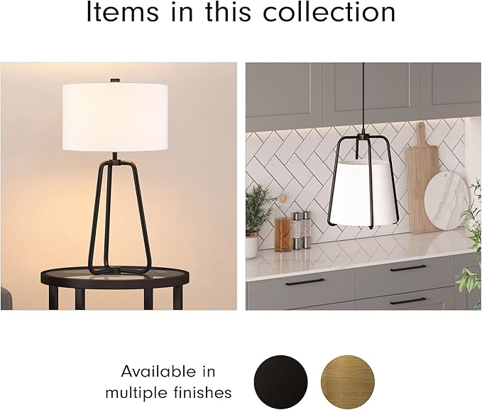 Marduk 25.5" Tall Table Lamp with Fabric Shade in Blackened Bronze/White