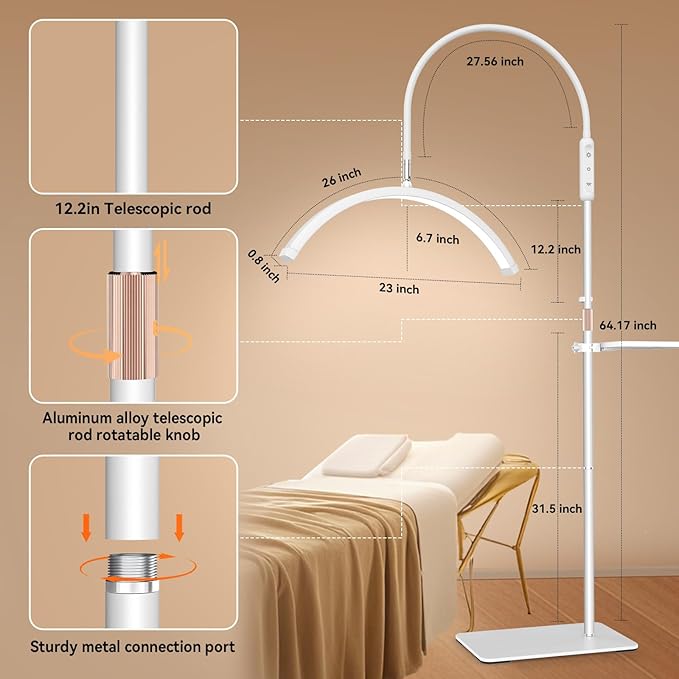 Lash Light for Eyelash Tech, Led Half Moon Glitter lash lamp Light Lamp for Tattoo, Lash Extensions, Nail, Beauty, for Esthetician & Artists, Adjustable Height, with Tray, Rhinestone Diamond