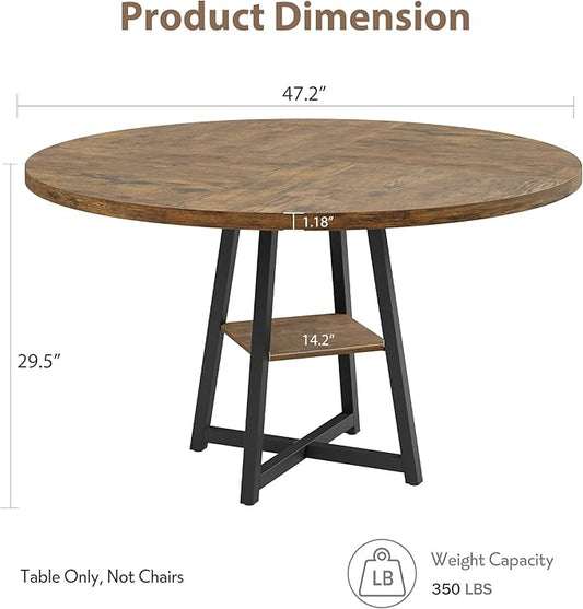 GAOMON 47" Round Dining Table for 4-6 People, Wooden Circle Kitchen Table with Storage Shelf, Industrial Dining Room Table for Kitchen, Dining Room, Save Space