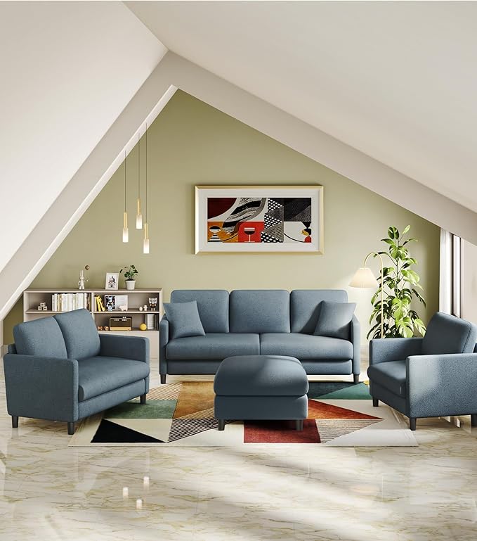 Welzona Loveseat, 51" Small Couch, Comfy Teddy Love Seat for Living Room, Tool-Free Setup Loveseat Sofa for Small Spaces, All-Wood Small Sofa Couch for Bedroom, No Pillow Included, Blue Grey