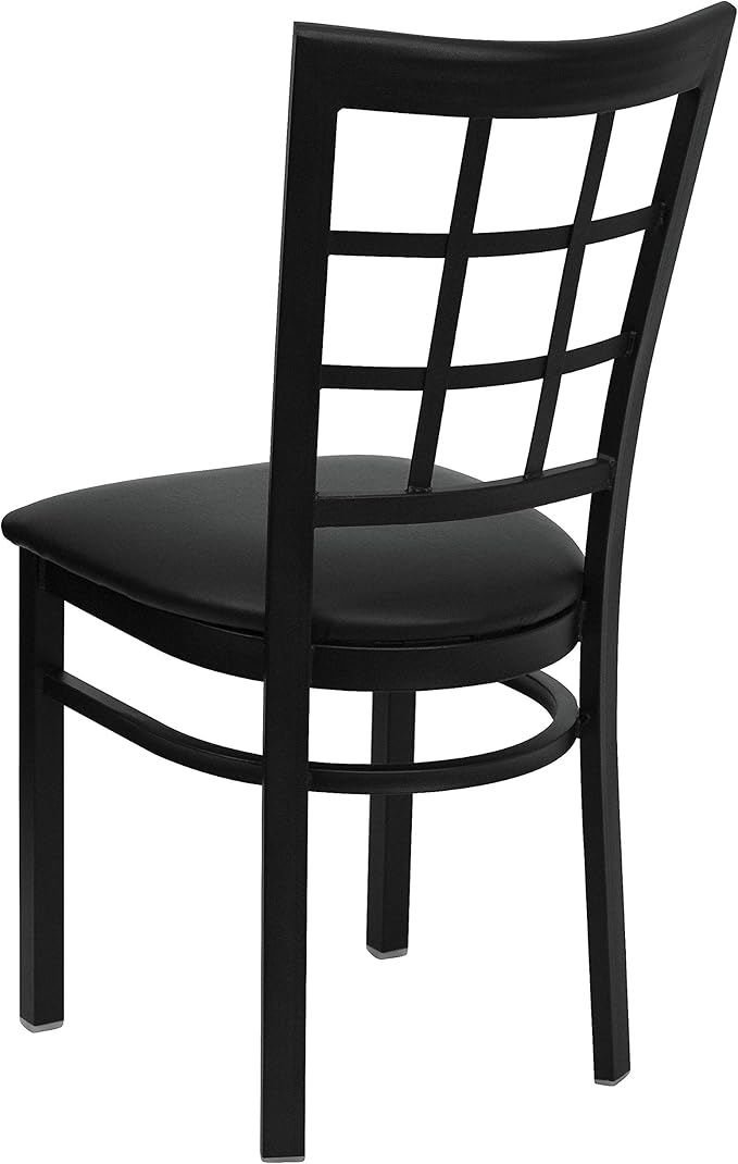 Flash Furniture Hercules Series Window Back Metal Restaurant Chair, Modern Upholstered Armless Dining Chair for Restaurants and Kitchens, Black