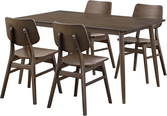 Alaterre Furniture Calais Dining – 5 Piece Dining Table Set for 4 with Chairs – Mid Century Modern 59-Inch Solid Wood Kitchen Table with 4 Chairs for Dining Room or Kitchen (Walnut Finish)