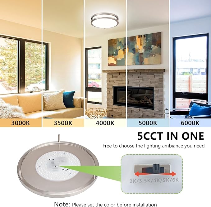 Flush Mount Ceiling Light - 2 Pack 36W 3000K/3500K/4000K/5000K/6000K Dimmable Led Ceiling Light Fixture for Kitchen Hallway Bedroom Bathroom (2, Brushed Nickel, 12 Inch)