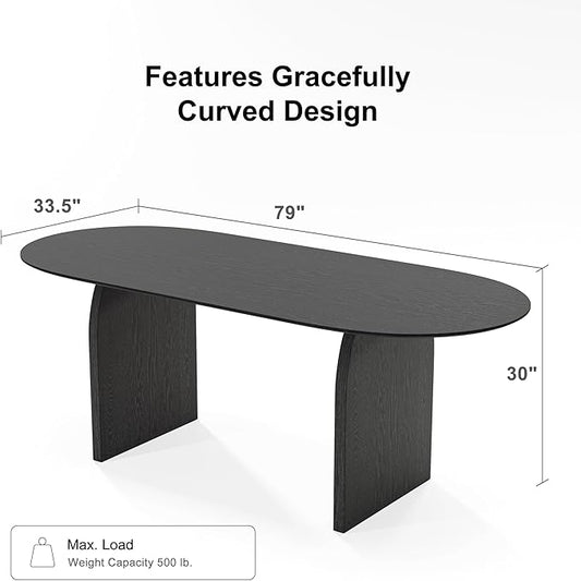 Casaphoria 79" Large Dining Table for 8, Wood Oval Living Room Table, Modern Farmhouse Kitchen Table with Scratch-Resistant Top & Wood Pedestal, Easy Assembly and Clean, Black