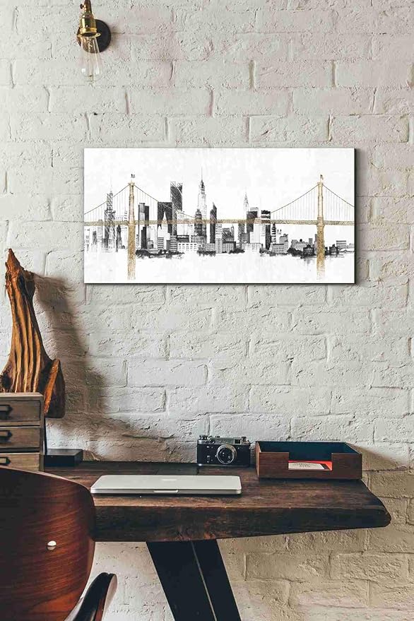 Epic Graffiti 'Bridge And Skyline' by Avery Tillmon, Canvas Wall Art, 12"x24"