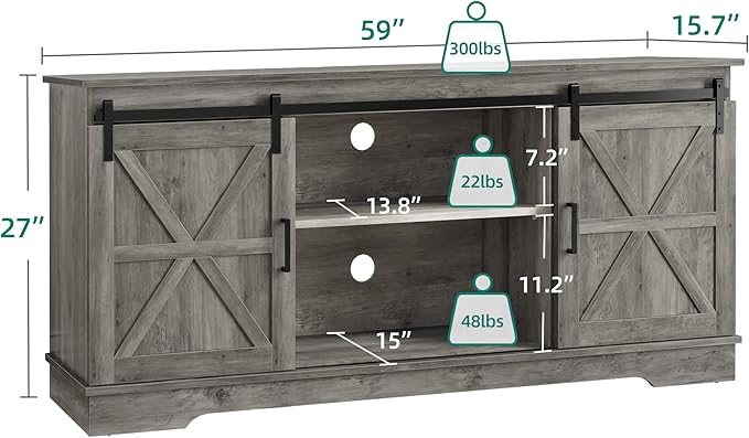 YITAHOME Farmhouse TV Stand for 65/60/55 Inch, Modern Entertainment Center with Sliding Barn Door, Wood TV Media Console Storage TV Cabinet for Living Room for 300lbs, Rustic Grey
