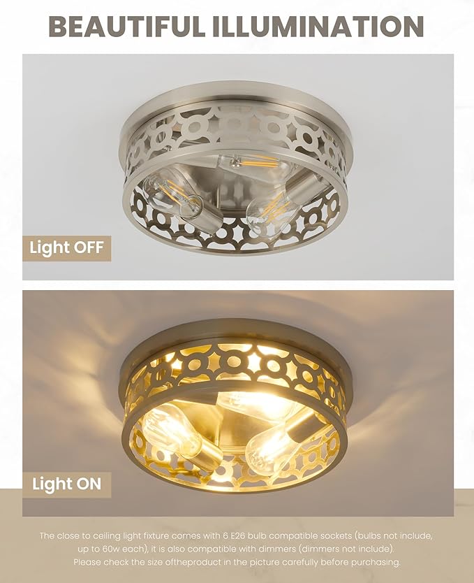 Flush Mount Ceiling Light Fixtures,Brushed Nickel 3-Light Hallway Light Fixtures,13 inch Modern Light Fixture Ceiling Mount for Farmhouse Kitchen Bedroom 2 Pack