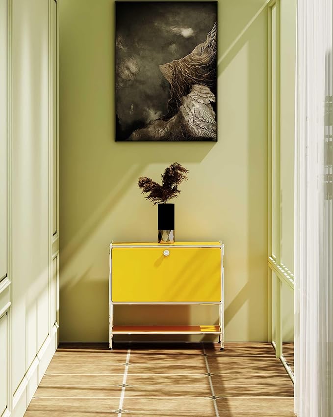 Metal Sidetable with Flap Door, 27.5" Height - DIY Modern Furnishing for Home, Office, Foyer, Bedroom - Night Stand, Book Shelf, Bookshelf, Cube Storage Organizer, Bedside Table (Matt Yellow)