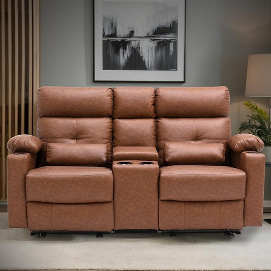 GUEAPY 68" Power Reclining Loveseat with Heat & Massage, Wall Hugger Double Reclining Sofa with Console, Cup Holders & Storage, Power Reclining Couch for Camper, Trailer, RV, Home Theater Living Room