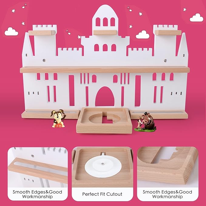 Tonie Shelf Castle for Toniebox,Wall Mounted Tonie Shelf Set,Tonie Figures Tonie Storage,Magnetic Wooden Floating Shelves Compatible with Toniebox for Kids Room (Pink)