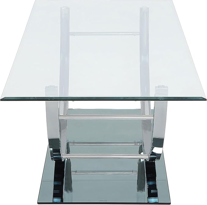 Coaster Home Furnishings - Danville - Glass and Metal - Rectangular U-Shaped Coffee Table with Clear Glass Top, Chrome Finish, Curved Frame, Mirrored Base - Living Room - 48 Inch - Chrome - 704988