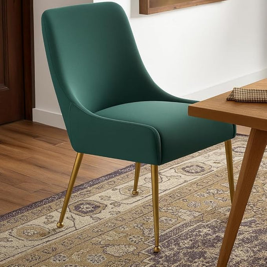 Meridian Furniture Owen Collection Modern | Contemporary Velvet Upholstered Dining Chair with Polished Gold Legs, Set of 2, 24" W x 21" D x 34.5" H, Green