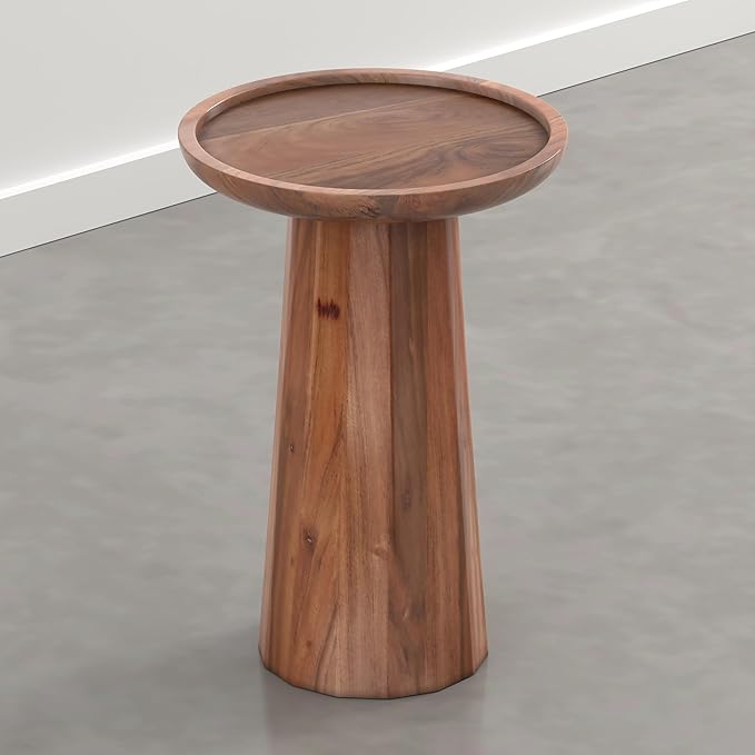 SIMPLIHOME Dayton End Table - 13 inch Wide Solid Acacia Wood Round Accent Table in Pecan Brown, Handcrafted Contemporary Nightstand or Lamp Stand for Living Room with Textured Finish, Assembled