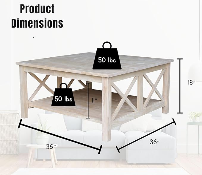 Solid Wood Hampton Square Coffee Table, Unfinished