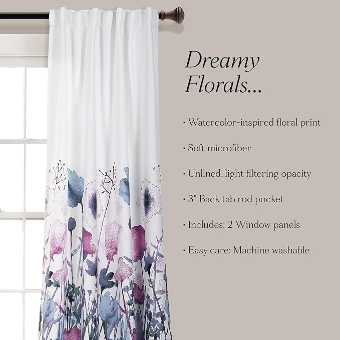 Lush Decor Zuri Flora Room Darkening Window Curtain Panels Pair 52" W x 84" L Purple - Room Darkening Curtains for Bedroom - Floral Curtains