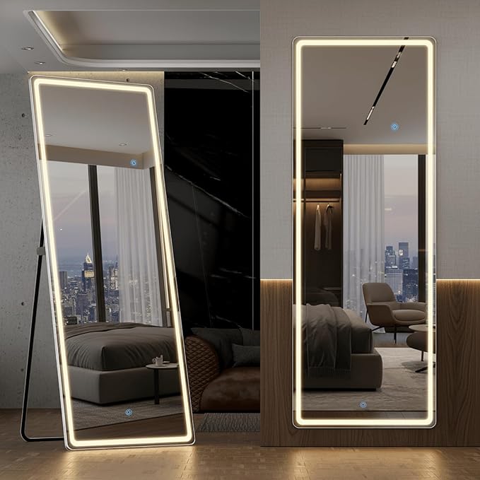 Alpen LED Full Length Mirror with Lights, 71" x 26" LED Floor Mirror with Stand, Full Body Dressing Mirrors with Dimming & 3 Color Lighting, Hanging Mounted Mirrors for Living Room Bedroom Cloakroom