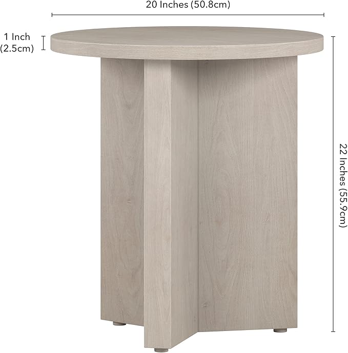 Henn&Hart 20" Wide Round Side Table in Alder White, for Home, Living Room, Bedroom, Entertainment or Office