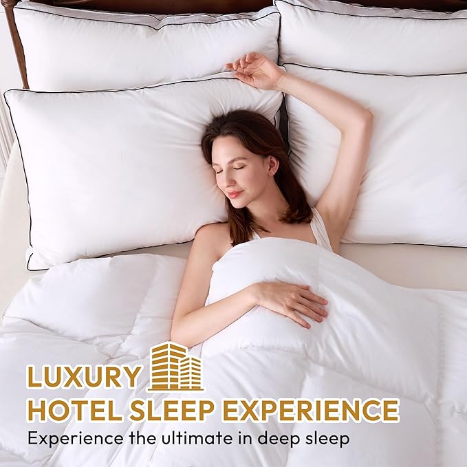 L LOVSOUL Goose Feather Down Pillow Queen Size of 2,Ultra Soft 100% Organic Cotton Fabric, 700TC,800 Fill Power, Luxury Hotel Collection Bed Gusseted Pillows for Back, Stomach or Side Sleepers
