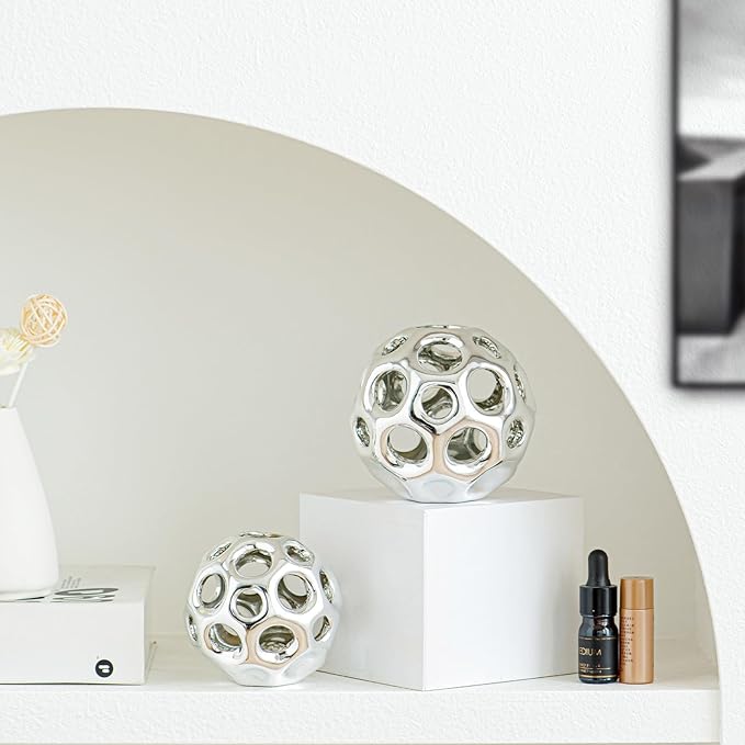 Silver Knot Orbs Decorative Objects, Modern Geometric Balls Centerpieces, Orb Knick Knacks Home Decor, Ceramic Coffee Table Sculptures for Living Room, Bedroom, Office Desktop, Bookshelf (Silver)