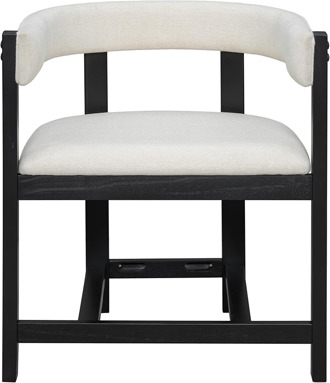 Christopher Knight Home Set of 2 Arley Modern Fabric Upholstered Dining Armchair, Sturdy Wooden Kitchen Side Chair with Ergonomic Backrest and Footrest, Soft Padded Barrel Accent Chair, Beige+Black