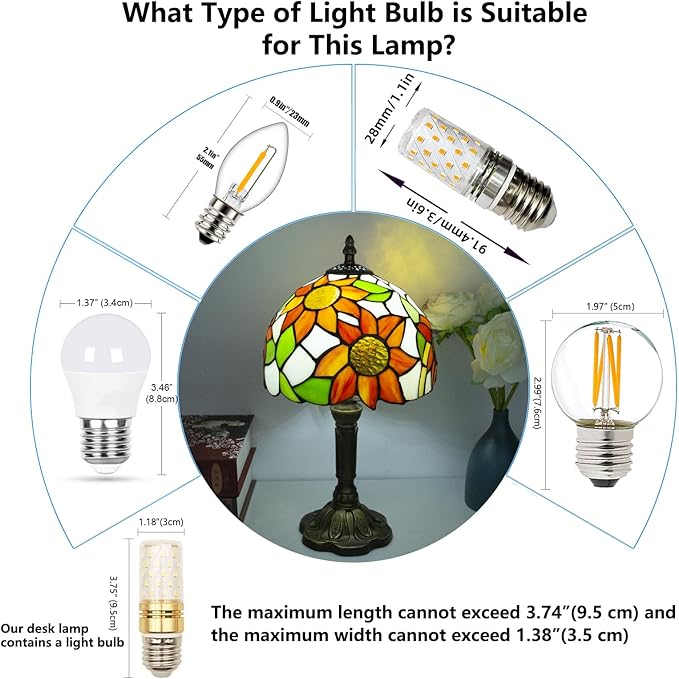 Crefotu Tiffany Style Table Lamp, 3 Color Temperatures Bedside Lamp, 8 Inch Stained Glass Desk Light for Home Office Bedroom Living Room (Sunflower Pattern)