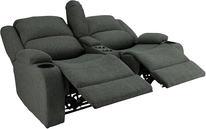 RecPro Charles Powered Double Recliner Sofa & Loveseat | Wall Hugger RV Furniture | Cloth (Fossil, 64")