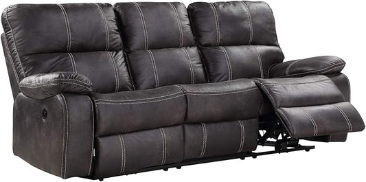 Zoey Dark Graphite 84" Power Sofa with Dual Recliners, Microsuede Upholstery, and USB Charging Station