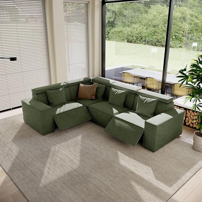 110" Power Sofa L-Shaped Couch,Modular Sectional Couches for Living Room,Modern Large Sofa with Recliners,Comfy Velvet Cloud Couch with Deep Seat,Pet Friendly for Home Office(Green)