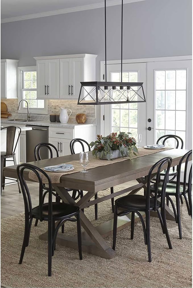 Progress Lighting Briarwood Collection 5-Light Dining Room Light Fixture, Farmhouse Style Modern Chandelier for Kitchen and Dining Room, 38" by 9", Black