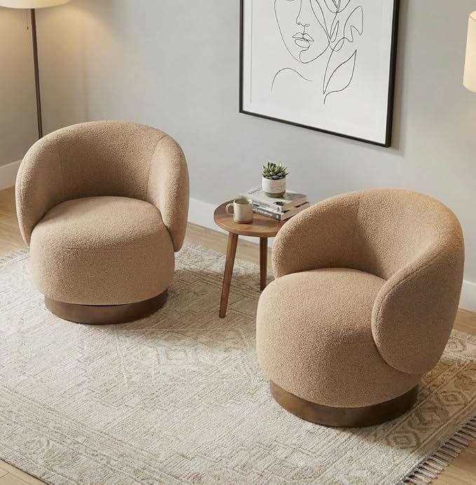 Swivel Accent Chair Round Barrel Armchair Upholstered Performance Fabric for Living Room Bedroom Waitingroom,1 Box,Sand