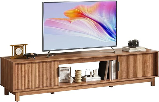 DUMOS TV Stand, Entertainment Center Media Console Table with Storage Cabinet, Mid Century Modern Wood Television Furniture with Cable Management Hole for Living Room, Office and Bedroom, 70" Wide