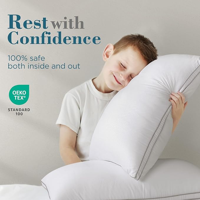viewstar Bed Pillows Set of 2, Hotel Quality Cooling Down Alternative Gusseted Pillows for Side, Back, or Stomach Sleepers, White, 19" x 28"