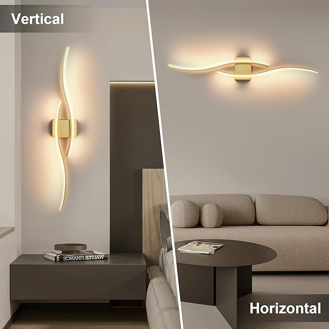 Battery Operated Wall Sconces with Remote Control, Dimmable/3 Colors/Night-Light/Timer/Memory, Gold Modern Wireless LED Sconce for Living Room, Hallway, Bedroom, 39.3 Inch (1 Pack)