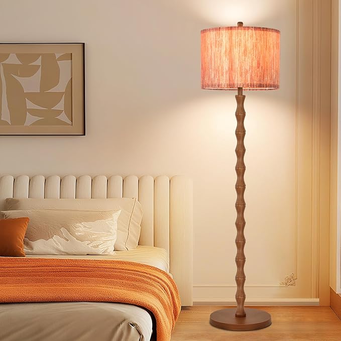 Wood Floor Lamps for Living Room Boho Farmhouse Floor Lamp with Remote Control,Dimmable LED Floor Lamp Mid Century Modern Standing Lamp with 3 Color Temperature Tall Floor Lamps For Bedroom Corner