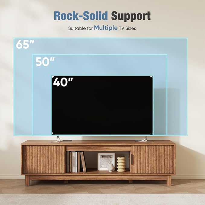 DUMOS 58" Mid Century Modern TV Stand, Mocha Brown Wood Entertainment Center with Storage Cabinets, Media Console Table with Straight Legs & Cable Management for Living Room, Bedroom, Office