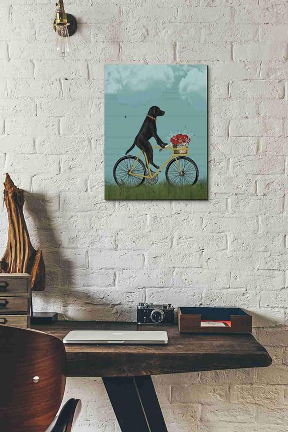 Epic Graffiti 'Black Labrador on Bicycle - Sky' by Fab Funky Canvas Wall Art, 12"x16"