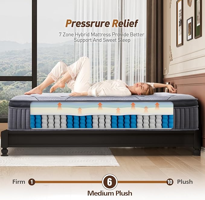 TwinXL Mattress, 14Inch Cooling Gel Memory Hybrid Medium Mattress, TwinXL Size Individual Pocket Spring Mattress in Box, None of Fiberglass