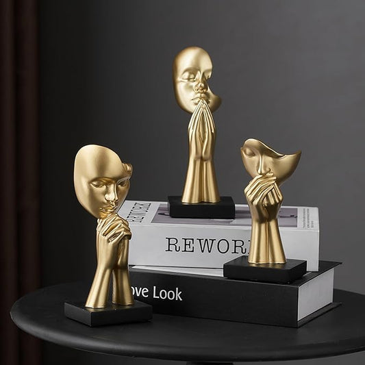 3 Pcs Gold Decor Prayer Statues, Modern Prayer of Peace Figurines Home Decorations for Living Room, Abstract Art Sculptures for Bedroom Bookshelf Coffee Table Centerpiece, Gifts for Women