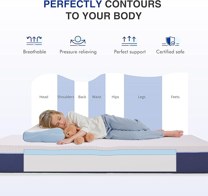 8 Inch Queen Size Mattress, Gel Cooling Memory Foam Mattress, Pressure Relief, Medium Plush Feel, Mattress in a Box, CertiPUR US Certified